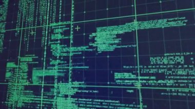 Karanlık arka planda veri işleme sisteminin animasyonu. Küresel bağlantılar, hesaplama ve veri işleme kavramı, dijital olarak oluşturulmuş video.