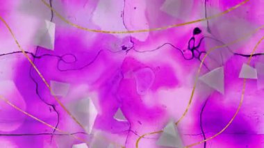 Mor sıvı arka planda beyaz şekillerin canlandırılması. Şekiller, renkler ve arkaplan konsepti, dijital olarak oluşturulmuş video.