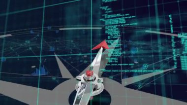 Siyah arkaplanda veri işleme üzerinden pusula ve bağlantı ağının animasyonu. Küresel teknoloji, bağlantılar, hesaplama ve dijital arayüz kavramı, dijital olarak oluşturulmuş video.