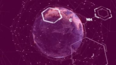 Dünya üzerinde bilimsel veri işleme animasyonu. Küresel bilim, bağlantılar, hesaplama ve veri işleme kavramı, dijital olarak oluşturulmuş video.