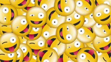 Ofis üzerinde emoji simgelerinin animasyonu. Sosyal medya ve dijital arayüz kavramı, dijital olarak oluşturulmuş video.