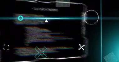 Siyah arkaplandaki işaretlerin üzerinden dijital veri işleme animasyonu. Küresel bağlantılar, hesaplama ve veri işleme kavramı, dijital olarak oluşturulmuş video.