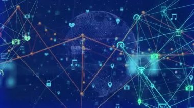 Dünya çapında bağlantı ve veri işleme ağının animasyonu. Küresel bağlantılar, hesaplama ve veri işleme kavramı, dijital olarak oluşturulmuş video.