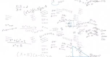 Matematiksel veri işleme animasyonu beyaz arkaplan üzerinde. Küresel bilim, eğitim, bilgisayar ve veri işleme kavramı, dijital olarak oluşturulmuş video.