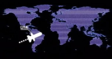 Dünya haritası üzerinde dijital veri işleme animasyonu. Küresel bağlantılar, hesaplama ve veri işleme kavramı, dijital olarak oluşturulmuş video.