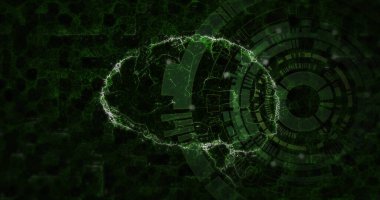 Bilimsel veri işleme, DNA ipliği ve insan beyninin karanlık arka plan üzerindeki görüntüsü. Küresel bilim, bağlantılar, hesaplama ve veri işleme kavramı dijital olarak oluşturulmuş görüntü.