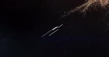 Parçacıklar dalga oluşturur, karanlık arkaplanda hareketlenirler. Özet, hareket, animasyon, akış, dijital, dinamik