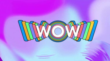 Eflatun hareketli arkaplan üzerinde wow metin animasyonu. Sosyal medya, teknoloji ve dijital arayüz kavramı dijital olarak oluşturulmuş video.