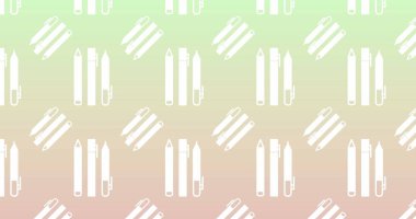 Pembe ve yeşil gradyan arkaplana karşı pürüzsüz desenli kalem simgelerinin görüntüsü. Okul ve eğitim kavramı