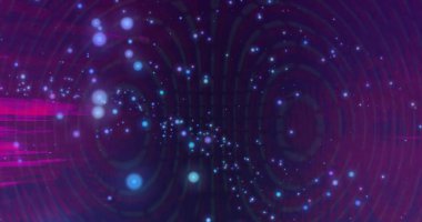 Mavi ve mor ışıkların canlı dijital desen oluşturduğu görüntü. parlak noktalar ve çizgiler karmaşık ağ oluşturarak, mavi arkaplana derinlik ekler