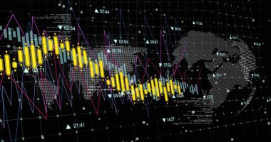 Dünya haritası üzerindeki dünya görüntüsü ve bağlantı ağı. Küresel teknoloji bağlantıları ve dijital arayüz konsepti dijital olarak oluşturuldu.