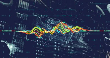 Finansal veri işleme ve istatistiklerin resmi. Küresel iş, finans, hesaplama ve veri işleme kavramı dijital olarak oluşturulmuş görüntü.