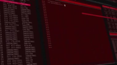 Siyah arkaplanda veri işleme animasyonu. Güvenlik, teknoloji ve dijital arayüz kavramı dijital olarak oluşturuldu.