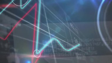 Dünya haritası üzerinde veri işleme animasyonu. İş, teknoloji ve dijital arayüz kavramı dijital olarak oluşturuldu.