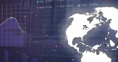 Şehir manzarası üzerinde veri işleme ve küre resmi. küresel iş ve dijital arayüz kavramı dijital olarak oluşturulmuş görüntü.