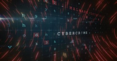 Çevrimiçi güvenlik uyarılarıyla parlayan tünelde dijital arayüz görüntüsü. Küresel teknoloji ve bağlantı ağı konsepti dijital olarak oluşturulmuş görüntü.