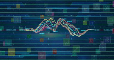 Simgeler üzerinde istatistik ve veri işleme resmi. küresel iş, dijital arayüz ve teknoloji konsepti dijital olarak oluşturulmuş görüntü.