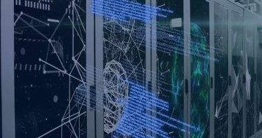 Image of data processing over computer servers. Global connections, computing and data processing concept digitally generated image.