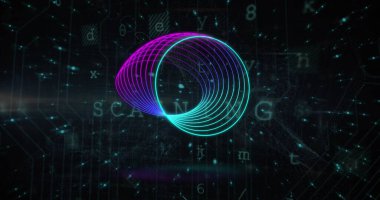 Daireler üzerinde veri işleme görüntüsü. Küresel iş ve dijital arayüz kavramı dijital olarak oluşturulmuş görüntü.