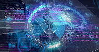 Siyah arkaplan üzerinde veri işleme resmi. küresel iş ve dijital arayüz kavramı dijital olarak oluşturulmuş görüntü.