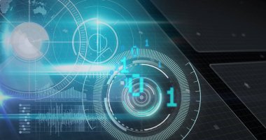 Siyah arkaplan üzerinde veri işleme resmi. küresel iş ve dijital arayüz kavramı dijital olarak oluşturulmuş görüntü.