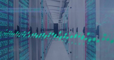 Image of data processing over computer servers. Global connections, computing and data processing concept digitally generated image.