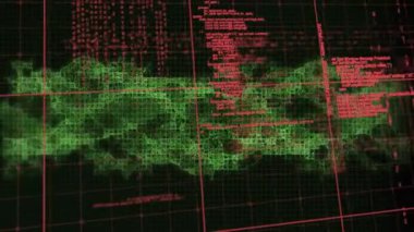 DNA ipliği üzerinde veri işleme animasyonu. Teknoloji, bilim ve dijital arayüz kavramı, dijital olarak üretilen video.