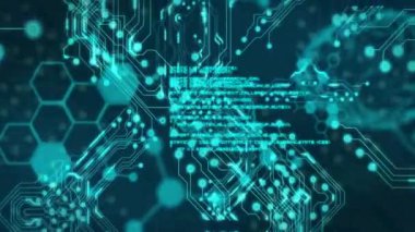 Veri ve beyin üzerinden bağlantı ağının animasyonu. Teknoloji, iş ve dijital arayüz kavramı, dijital olarak üretilen video.