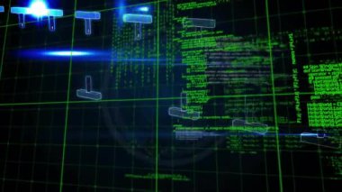 DNA ipliği üzerinde veri işleme animasyonu. Teknoloji, bilim ve dijital arayüz kavramı, dijital olarak üretilen video.