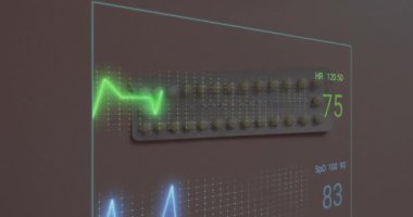 Hap yerine veri ve kardiyografların animasyonu. Teknoloji, tıp ve dijital arayüz kavramı, dijital olarak üretilen video.