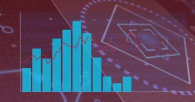 Finansal veri ve grafiklerin dijital animasyonu üzerinden çizgi ve çizgi grafikleri. İş, finans, analitik, büyüme, istatistik, ekonomi
