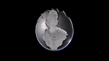 Siyah arkaplan üzerinde dönen mermer heykel animasyonu. sanat, heykel, hareket, zarif, klasik, taş