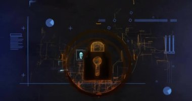 Simge ve dijital bağlantıları kilitle, soyut arkaplan üzerinde veri güvenlik animasyonu. ağ, teknoloji, koruma, şifreleme, siber güvenlik, güvenlik