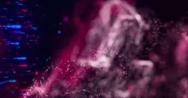 Koyu arkaplanda hareket eden parlak pembe ağ resmi. Renk, şekil, ışık ve hareket kavramı dijital olarak oluşturuldu.