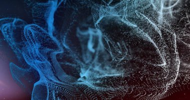 Koyu arkaplanda hareket eden parlak mavi ağ görüntüsü. Renk, şekil, ışık ve hareket kavramı dijital olarak oluşturuldu.