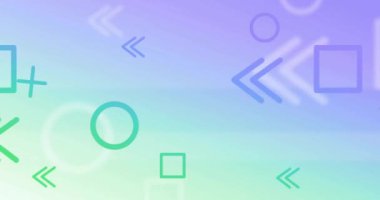 Geometrik şekiller, oklar ve dairelerle gradyan arkaplan üzerinde animasyon oluşturur. Soyut, geometri, tasarım, desen, vektör, fütüristik