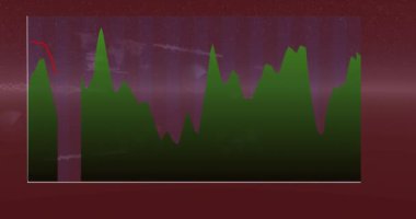 Finansal veriler ve borsa eğilimleri dalgalanan yeşil grafik üzerine animasyon. Maliye, yatırım, ekonomi, veri analizi, ticaret, analitik