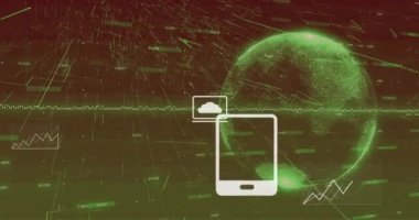 Veri analizi ve küresel ağ animasyonu yeşil dijital dünya üzerinde. Teknoloji, siber güvenlik, bilgi, sanal, bağlantı, fütürist