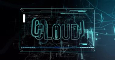 Fütürist veri işleme animasyonuyla bulut hesaplama kavramı. Teknoloji, dijital, yenilik, ağ, yapay zeka, sanal