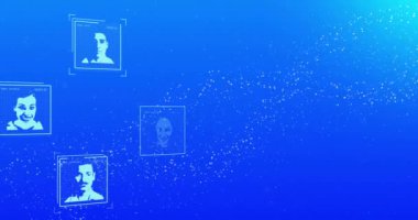 Dijital portreleri birleştiren DNA ipliği, genetik veri analizi animasyonu. Genetik, biyoteknoloji, bilim, teknoloji, araştırma, biyoenformatik