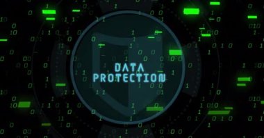 İkili kod ve dijital arayüz animasyonu yeşil arkaplan üzerinde. Teknoloji, veri, matris, siber, ağ, programlama