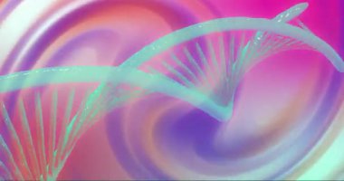 Renkli arkaplan üzerinde DNA ipliği animasyonu. Genetik, biyoteknoloji, moleküler, biyoenformatik, sarmal, kromozom