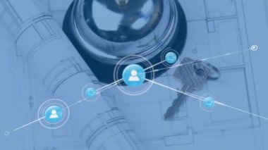 Bağlantı ağı ve veri işleme animasyonu servis zilinin üzerinde. Teknoloji, yenilik, dijital, otomasyon, fütüristik, iletişim