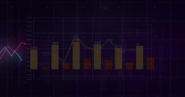 Dalgalanan veri noktaları, finansal analiz animasyonları olan bar ve çizgi çizelgeleri. Finans, eğilim, çizgi grafiği, çubuk grafiği, istatistik, iş