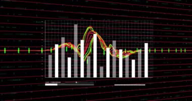 Dalgalanan çubuk ve çizgi grafiklerinin finansal veri analizi. Maliye, çubuk grafiği, borsa, eğilimler, analizler, mali rapor
