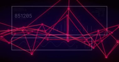 Kırmızı ağ bağlantıları ve veriler karanlık arkaplan üzerinde sayısal verilerle animasyonu gösteriyor. Teknoloji, dijital, ağ, siber, fütüristik, soyut