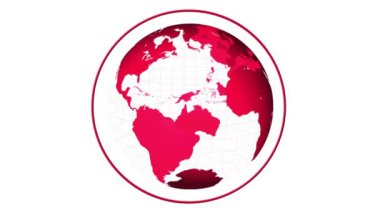 Beyaz arkaplan üzerinde dönen kırmızı ve beyaz dünya animasyonu. Genel, grafik, soyut, küre, tasarım, dijital