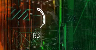 Dünya haritası ve geometrik kalıpların animasyonu üzerinde dijital veri işleme. Teknoloji, yenilik, küresel, ağ, gelecek, siber güvenlik