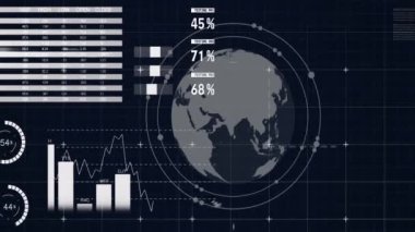 Dünya haritası ve dünya animasyonu üzerine küresel veri analizi ve istatistikleri. bilgi, teknoloji, grafik, grafik, görselleştirme, dijital