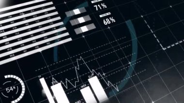 Finansal veri tabloları ve grafikleri dünya haritasıyla soyut yüzün üzerinde. Finans, küresel, ekonomi, istatistik, analiz, dijital